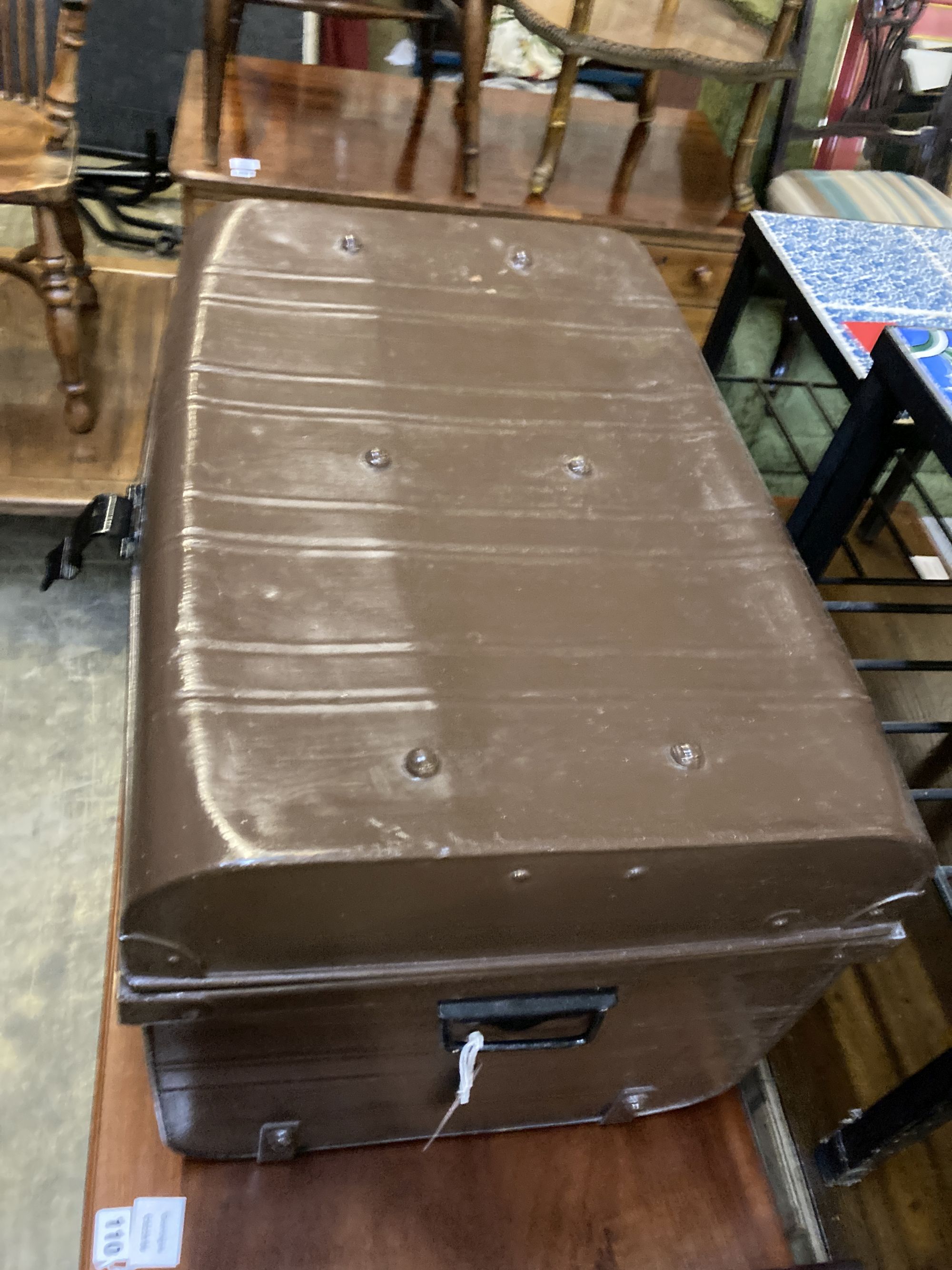 A late Victorian painted metal trunk, length 60cm, depth 42cm, height 41cm
